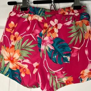 Girls Old Navy Active Tropical Shorts Size L 10-12 Pink Floral Athletic Shorts